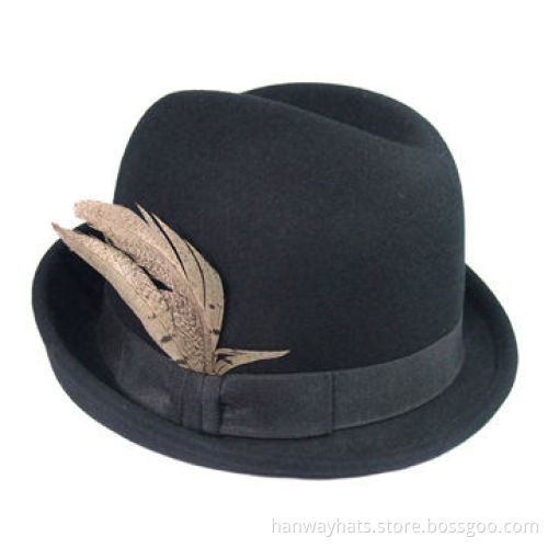 Winter Black Men's Felt Hat with Wild Feather Trims
